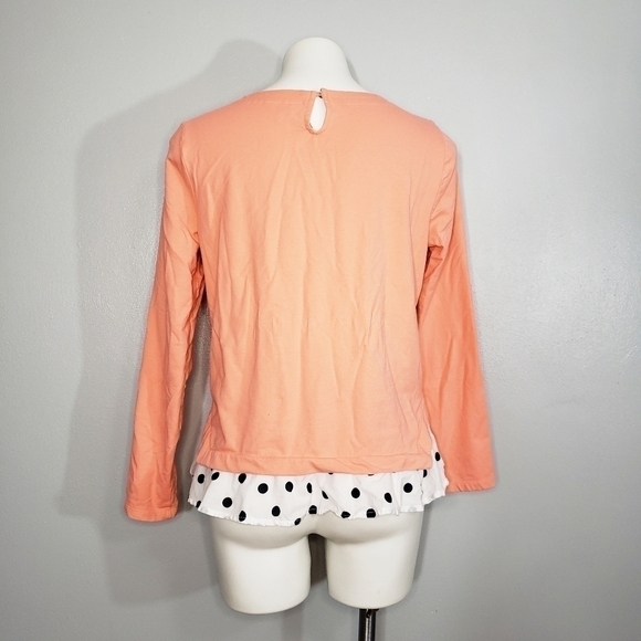 Crown Ivy Petite Medium Peach Nautical Striped Peplum Dot Hem Long Sleeve Top - Picture 4 of 5